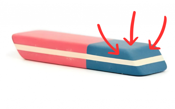 Many people still think the blue part of the eraser can erase ballpoint pen ink