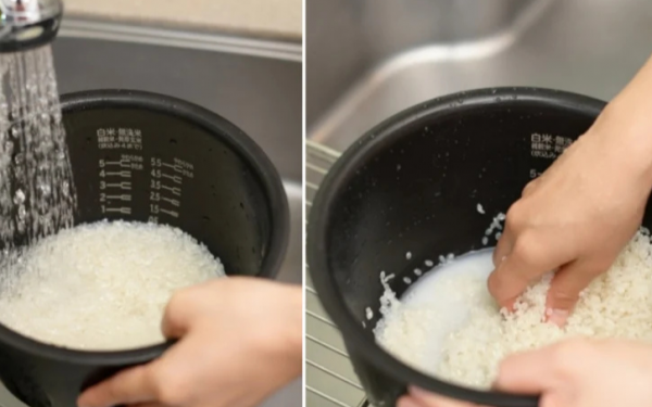 People wash rice directly