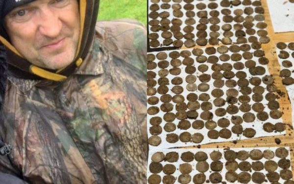 Two men discover 'treasure' while digging in a field.