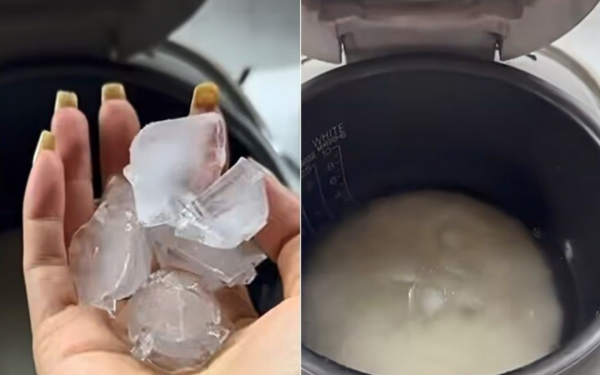 Why do many Japanese add ice cubes when cooking rice?