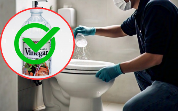 Pouring hot vinegar into the toilet